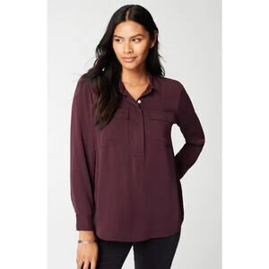 J. Jill Top 3X Soft Luxe Utility Popover Blouse Long Sleeve Purple Spiced Wine